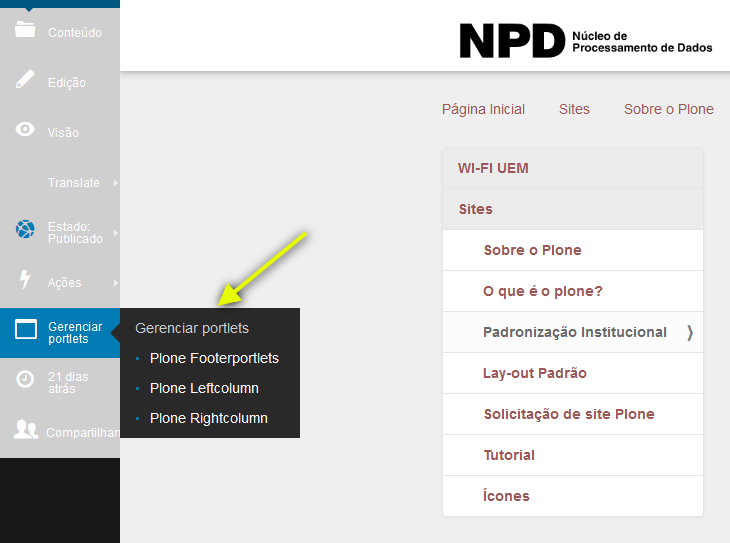 Adicionar portlet no conteúdo