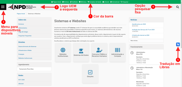 Exemplo do layout institucional atualizado da UEM
