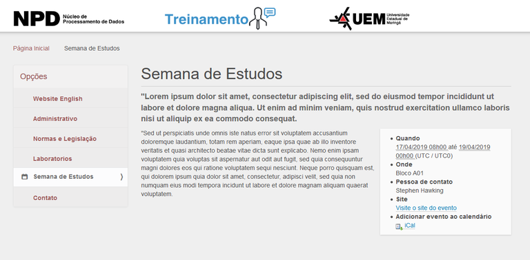 Tela do Plone para adicionar um evento